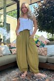 Sandbar Linen Blend Bloom Barrel Pant Olive